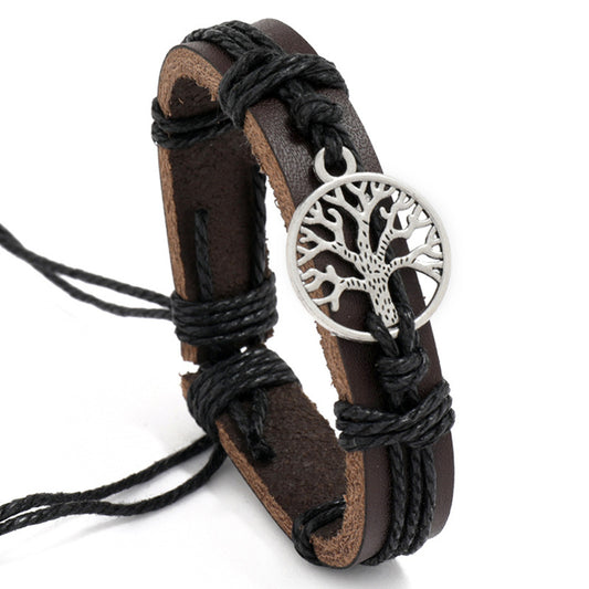 PU Leather Adjustable Punk Style Tree Of Life Symbol Braided Bracelet Bangle Gothic Steampunk Bohemian Unisex Wristband