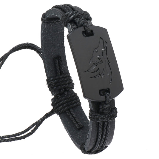 PU Leather Adjustable Punk Style Wolf Howl Braided Bracelet Bangle Gothic Steampunk Bohemian Unisex Wristband
