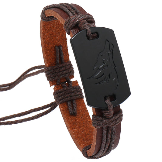 PU Leather Adjustable Punk Style Wolf Howl Braided Bracelet Bangle Gothic Steampunk Bohemian Unisex Wristband