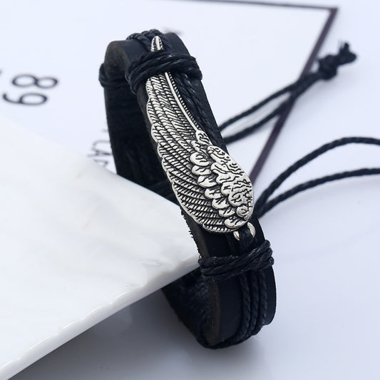 PU Leather Boho Adjustable Bracelet Bangle With Feather Symbol Charm Gothic Steampunk Bohemian Unisex Wristband