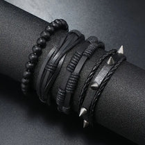 PU Leather Unisex Gothic Trendy Rivet Hip Hop Bracelet Multi-Layered Set