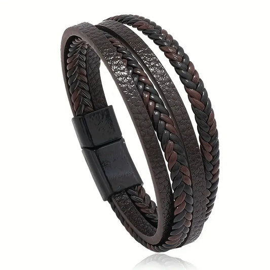 PU Leather Vintage Handmade Braided Rope Bracelet With Alloy Magnetic Buckle Gothic Steampunk Bohemian Unisex Wristband
