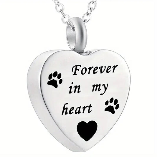 Pet Heart Paws Cat Dog Cremation Urn Necklace Pendant Ashes Memorial Locket Keepsake in Stainless Steel