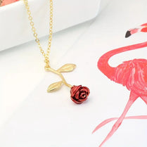 Red Rose Simple Rose Charm Necklace On A Gold Adjustable Chain