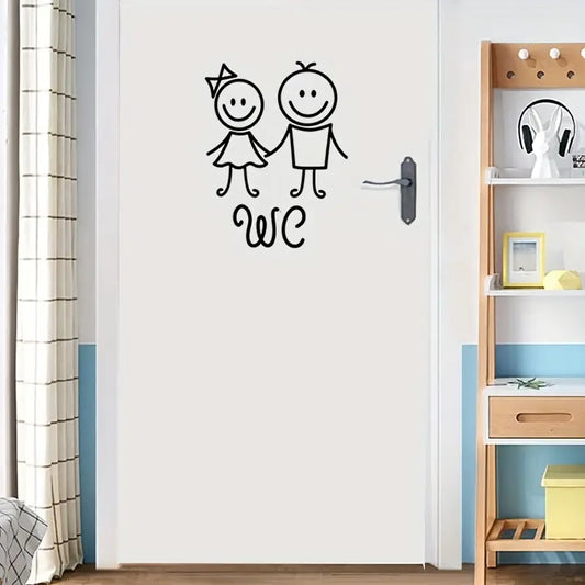 Removable Toilet Cartoon Male And Female WC Cool Kids Decal Bathroom Wall Art