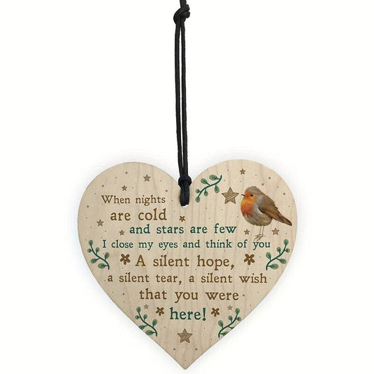 Robin's Christmas Commemorative Decoration, Wooden Heart Sign Plaque Ornament