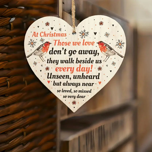Robin's Christmas Commemorative Decoration, Wooden Heart Sign Plaque Keepsake Ornament