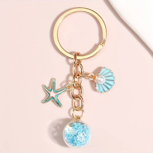 Starfish Shell Keychain Cute Animal Summer Keyring