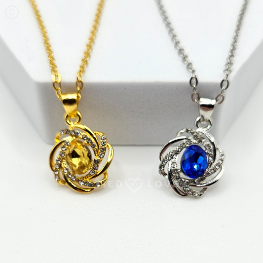 Exquisite Spiral Swirl Rhinestone Pendant Necklace Silver Gold