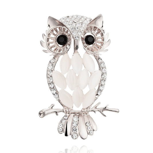 Stunning Silver Owl Opal Brooch Elegant Inlaid Rhinestone Animal Lapel Pin For Women Blouse Dress Coat Scarf Brooch