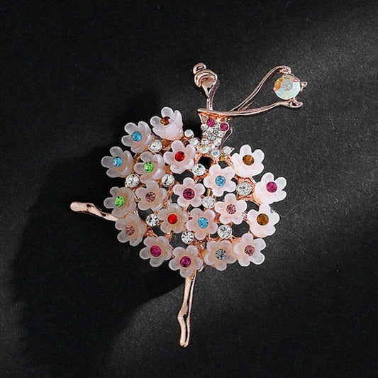 Pink Ballerina Brooch Elegant Inlaid Rhinestone Dancer Floral Lapel Pin For Women Blouse Dress Coat Scarf Brooch