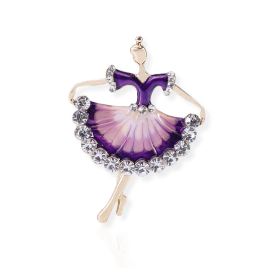 Purple Ballerina Brooch Elegant Inlaid Rhinestone Dancer Lapel Pin For Women Blouse Dress Coat Scarf Brooch