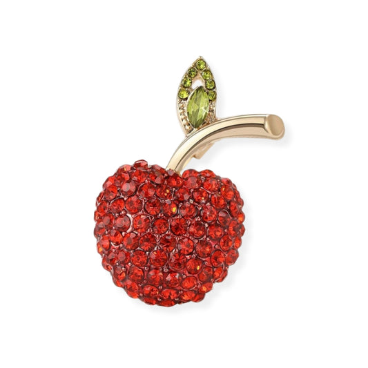 Red Apple Brooch Elegant Inlaid Rhinestone Fruit Lapel Pin For Women Blouse Dress Coat Scarf Brooch