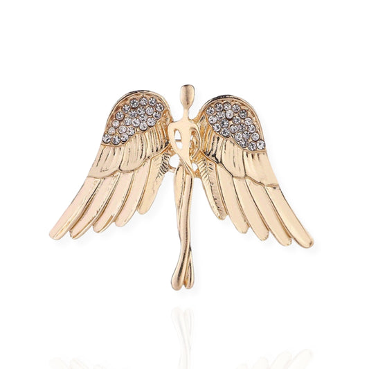 Gold Guardian Angel Brooch Elegant Inlaid Rhinestone Symbolic Lapel Pin For Women Blouse Dress Coat Scarf Brooch