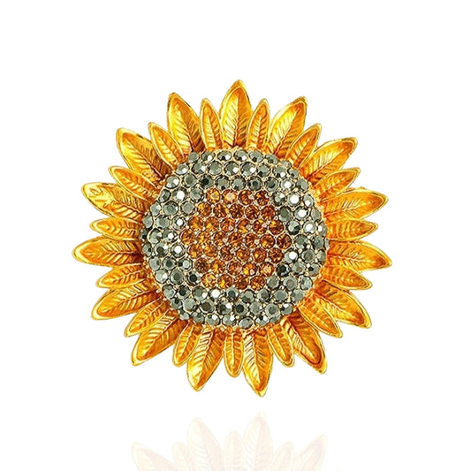Gold Sunflower Brooch Elegant Inlaid Rhinestone Floral Lapel Pin For Women Blouse Dress Coat Scarf Brooch
