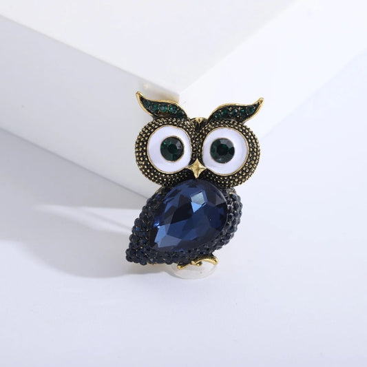 Stunning Blue Owl Brooch Elegant Inlaid Rhinestone Animal Lapel Pin For Women Blouse Dress Coat Scarf Brooch