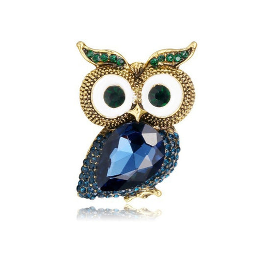 Stunning Blue Owl Brooch Elegant Inlaid Rhinestone Animal Lapel Pin For Women Blouse Dress Coat Scarf Brooch