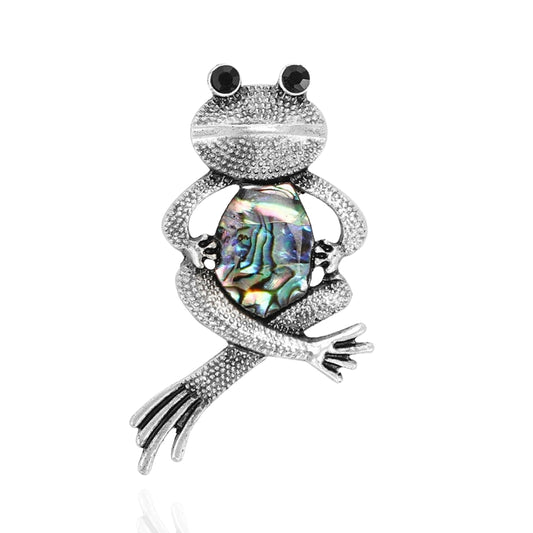 Silver Frog Opal Brooch Elegant Inlaid Rhinestone Animal Lapel Pin For Women Blouse Dress Coat Scarf Brooch