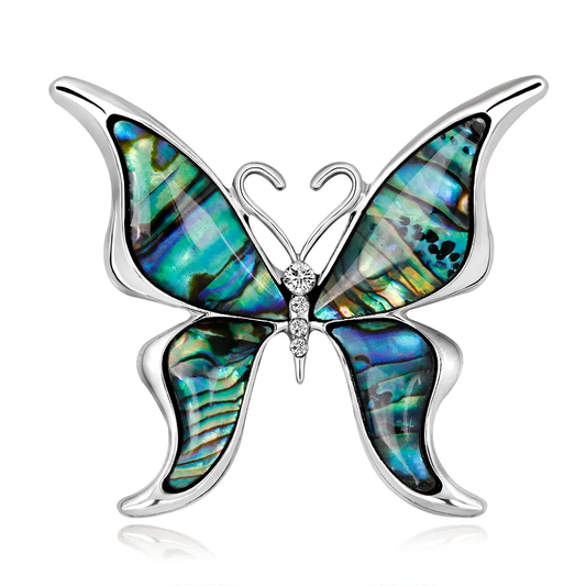 Silver Butterfly Opal Brooch Elegant Inlaid Rhinestone Insect Lapel Pin For Women Blouse Dress Coat Scarf Brooch