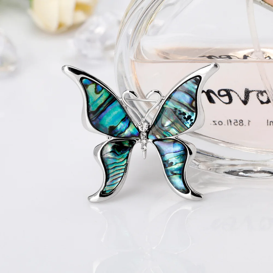 Silver Butterfly Opal Brooch Elegant Inlaid Rhinestone Insect Lapel Pin For Women Blouse Dress Coat Scarf Brooch