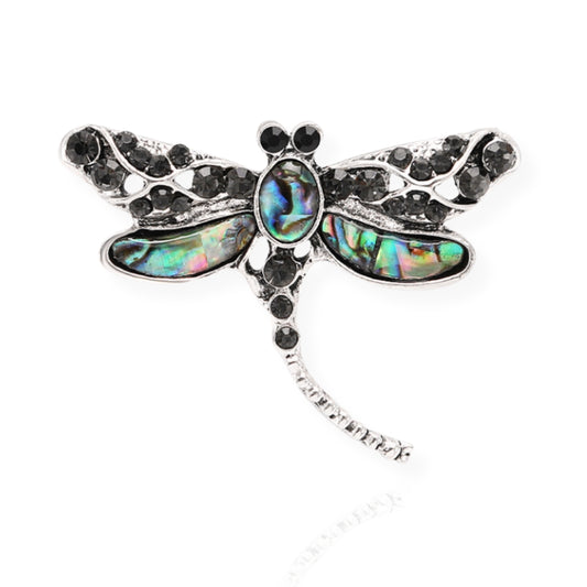 Silver Dragonfly V2 Opal Brooch Elegant Inlaid Rhinestone Insect Lapel Pin For Women Blouse Dress Coat Scarf Brooch