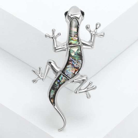 Silver Lizard Opal Brooch Elegant Inlaid Rhinestone Animal Lapel Pin For Women Blouse Dress Coat Scarf Brooch