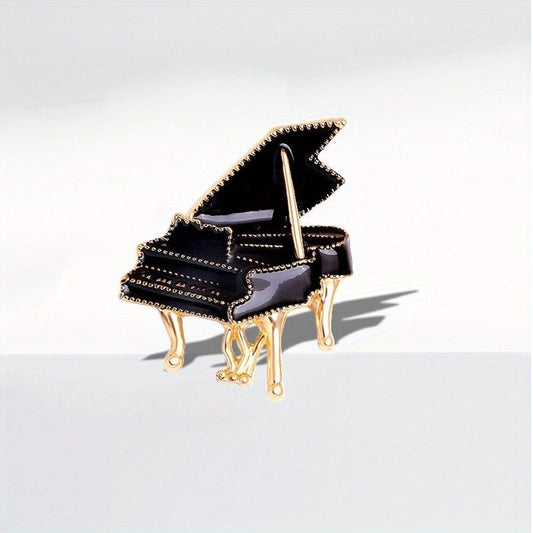 Black Piano Brooch Elegant Inlaid Instrument Lapel Pin For Women Blouse Dress Coat Scarf Brooch