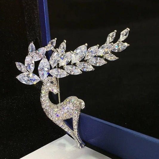 Silver Deer Brooch Elegant Inlaid Rhinestone Animal Lapel Pin For Women Blouse Dress Coat Scarf Brooch