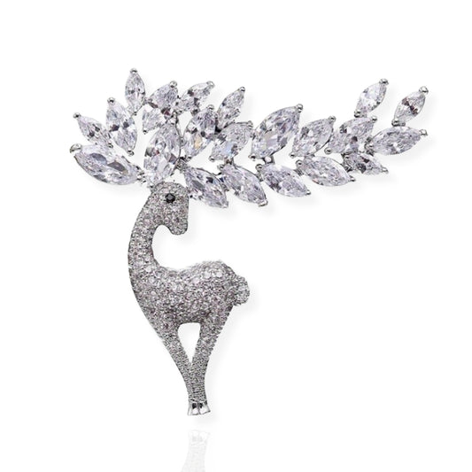 Silver Deer Brooch Elegant Inlaid Rhinestone Animal Lapel Pin For Women Blouse Dress Coat Scarf Brooch