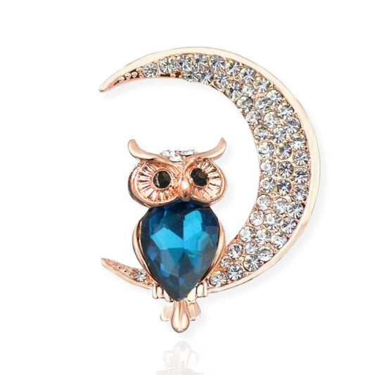 Owl Moon Brooch Elegant Inlaid Rhinestone Animal Lapel Pin For Women Blouse Dress Coat Scarf Brooch