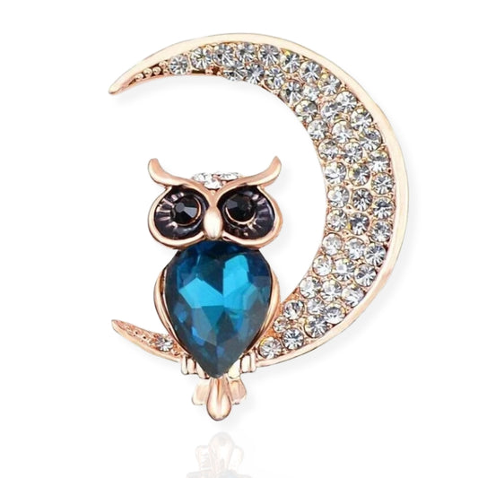 Owl Moon Brooch Elegant Inlaid Rhinestone Animal Lapel Pin For Women Blouse Dress Coat Scarf Brooch