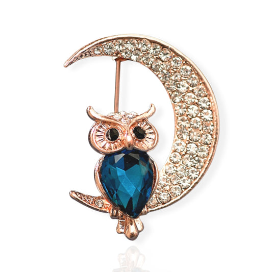 Owl Moon Brooch Elegant Inlaid Rhinestone Animal Lapel Pin For Women Blouse Dress Coat Scarf Brooch
