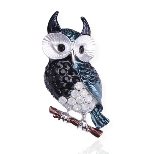 Owl On A Branch Brooch Elegant Inlaid Rhinestone Animal Lapel Pin For Women Blouse Dress Coat Scarf Brooch