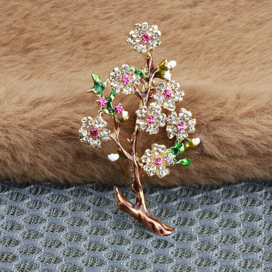 Flower Branch Brooch Elegant Inlaid Rhinestone Floral Lapel Pin For Women Blouse Dress Coat Scarf Brooch