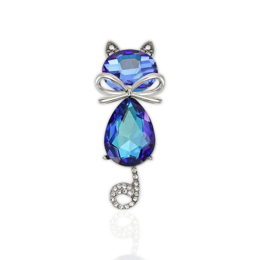Cute Crystal Cat Brooch Elegant Inlaid Rhinestone Animal Lapel Pin For Women Blouse Dress Coat Scarf Brooch