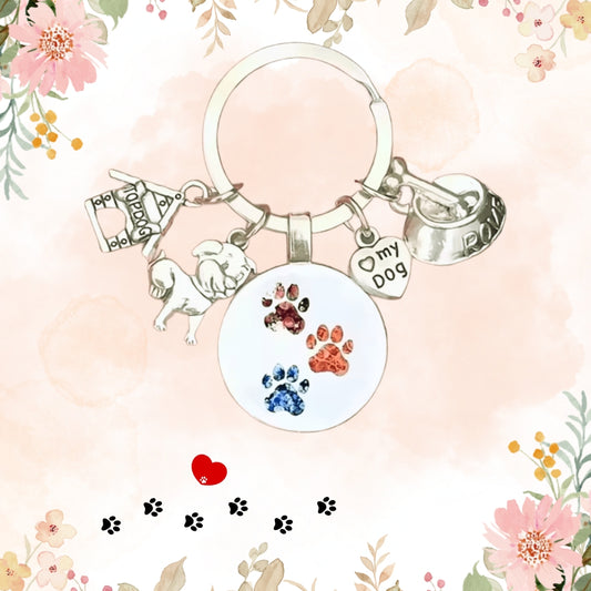 Cute Pet Dog Keychain Paw Dog Glass Top Dog House Charms Keyring Gift For Friend Mother Aunt Daughter Niece Grandma For Birthday Special Occasion