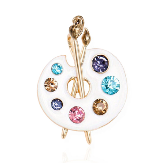 Paint Pallete Brooch Elegant Inlaid Rhinestone Artist Lapel Pin For Women Blouse Dress Coat Scarf Brooch