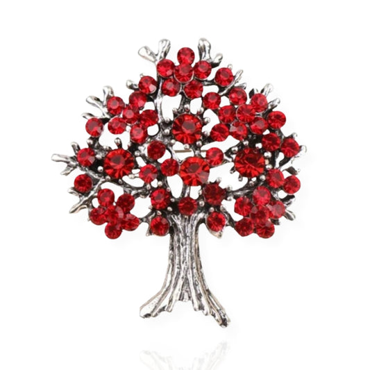 Red Tree Of Life Brooch Elegant Inlaid Rhinestone Boho Lapel Pin For Women Blouse Dress Coat Scarf Brooch