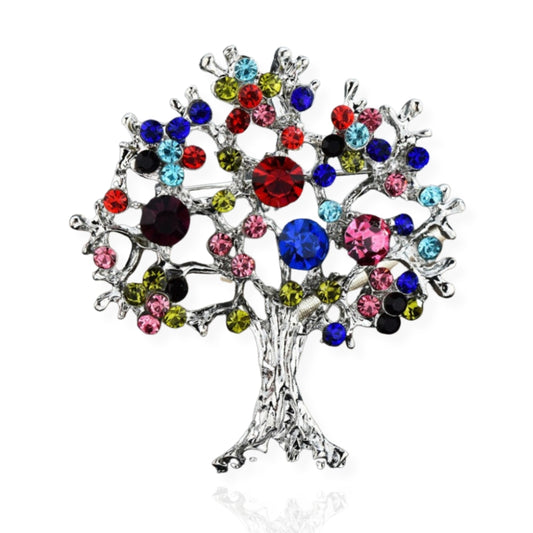 Rainbow Tree Of Life Brooch Elegant Inlaid Rhinestone Boho Lapel Pin For Women Blouse Dress Coat Scarf Brooch