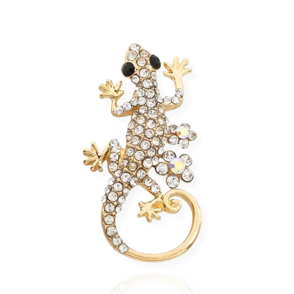 Gold Lizard Brooch Elegant Inlaid Rhinestone Animal Lapel Pin For Women Blouse Dress Coat Scarf Brooch