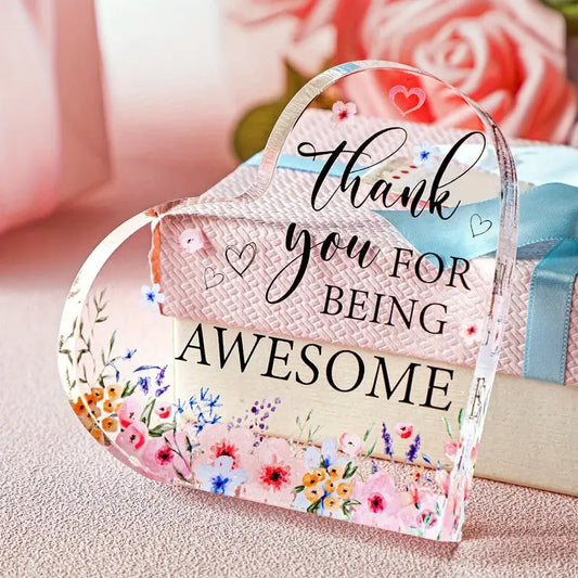 Thank You Appreciation Heart-Shaped Block Acrylic Plaque Birthday Keepsake Gift