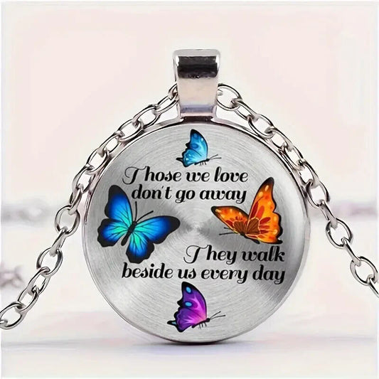 Butterfly Necklace Pendant Memorial Alloy Long Chain Those We Love Don't Go Away