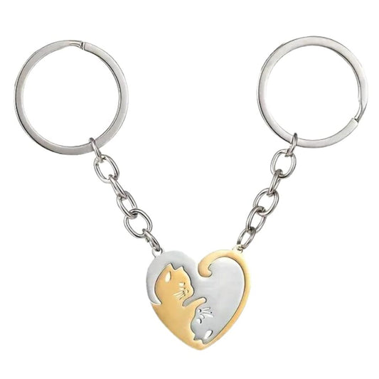 Cute Cat Keyring Set Stainless Steel Keychains For Girlfriend Boyfriend Partner Couples Best Friends For Birthday Anniversary Valentine's Day Special Occasion