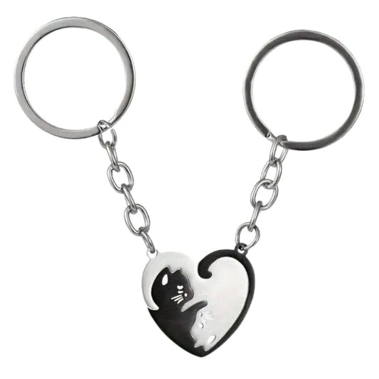 Cute Cat Keyring Set Stainless Steel Keychains For Girlfriend Boyfriend Partner Couples Best Friends For Birthday Anniversary Valentine's Day Special Occasion