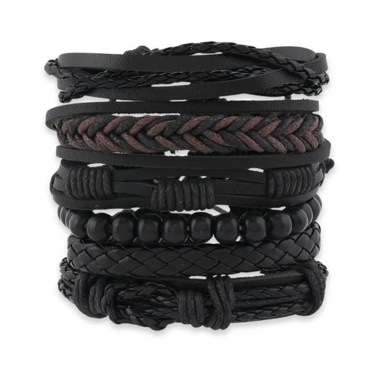 Men's PU Leather Woven Beaded Vintage Multi-Layered Bracelet Set Gothic Steampunk Bohemian Unisex Wristband