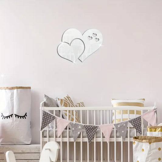 5pcs Interlocking Heart Shaped Mirror Wall Stickers Removable Decal Mural Home Room Decor