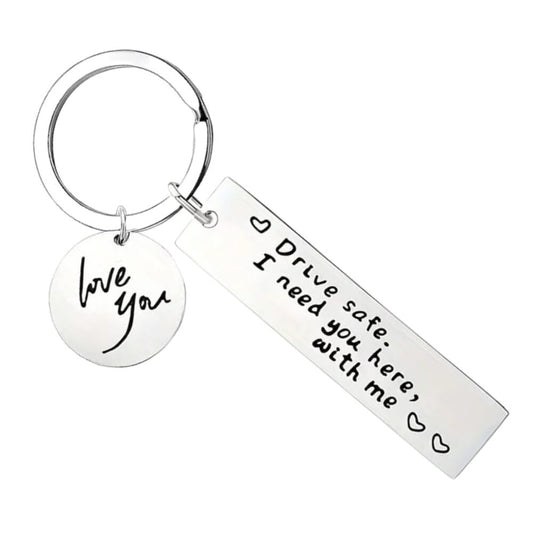 Drive Safe I Need You Here With Me Engraved Keyring Heart Charm Keychain New Driver Gift For Boyfriend Girlfriend Partner Couples For Birthday Anniversary Valentine's Day Special Occasion