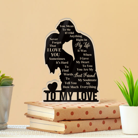 To My Love Poem Black Silhouette Portrait Acrylic Plaque Block Free-Standing Sign Gift Keepsake For Girlfriend Boyfriend Wife Husband Partner Couples For Birthday Valentine's Day Anniversary