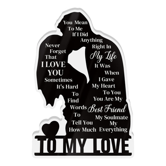 To My Love Poem Black Silhouette Portrait Acrylic Plaque Block Free-Standing Sign Gift Keepsake For Girlfriend Boyfriend Wife Husband Partner Couples For Birthday Valentine's Day Anniversary
