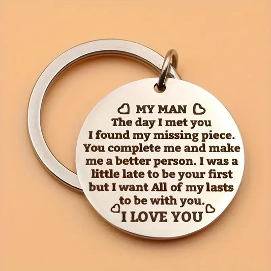 To My Man Engraved Love Keychain Keyring Gift for Husband Anniversary Valentines